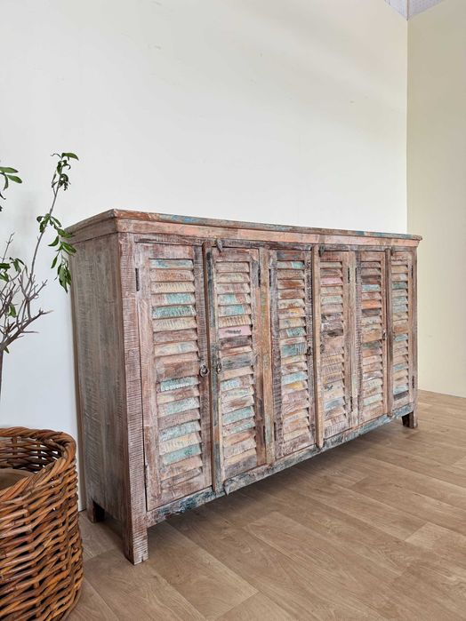 Komoda masywna kolonialna vintage chic jasna duża lamelowe fronty