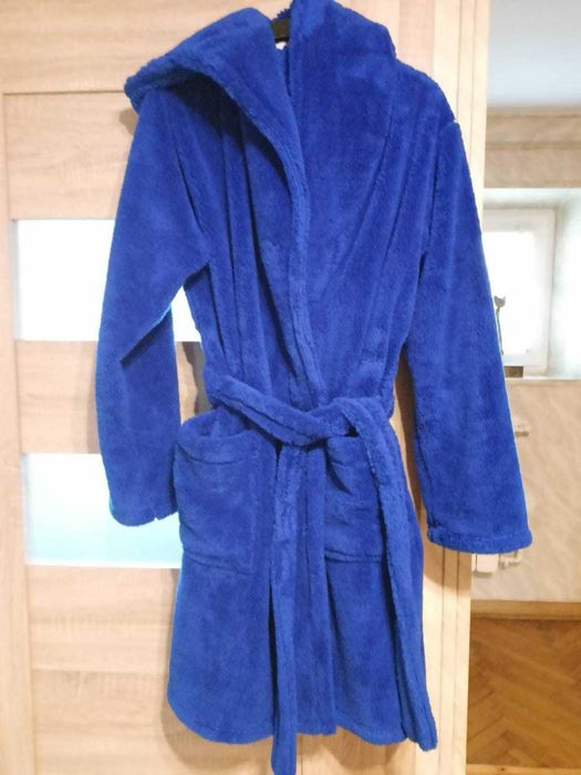 ciepły szafirowy kobaltowy szlafrok damski De Lafense L nowy bez metki