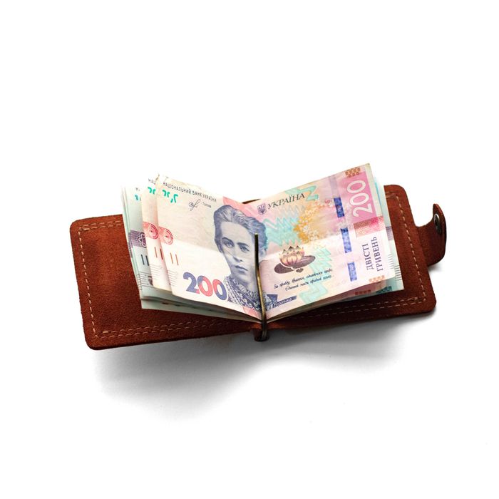 Затискач для грошей із натуральної шкіри Klod коньячний