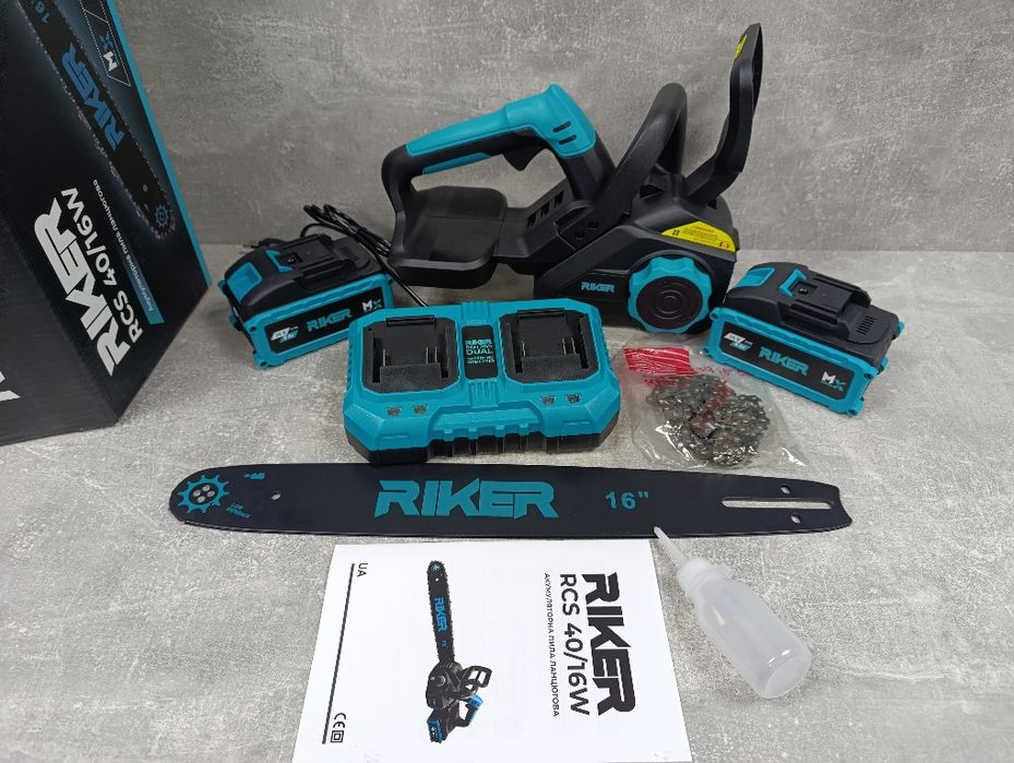 Акумуляторна ланцюгова пила RIKER RCS 40/16W, 40В ,шина 16", 2акб-8Аг,