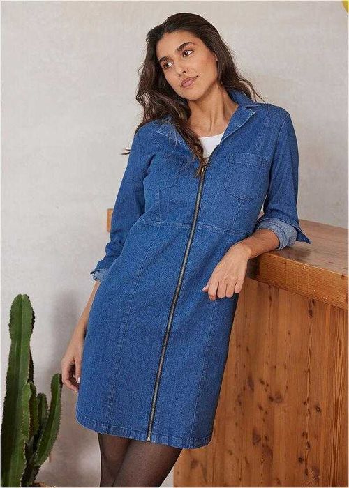 Sukienka jeans 38 BPC niebieska długi rękaw na zamek