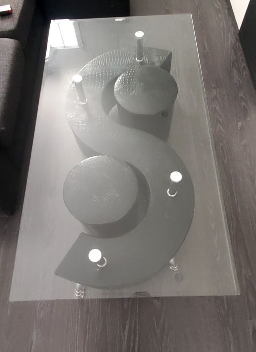 Mesa de Centro em Vidro com bancos de apoio