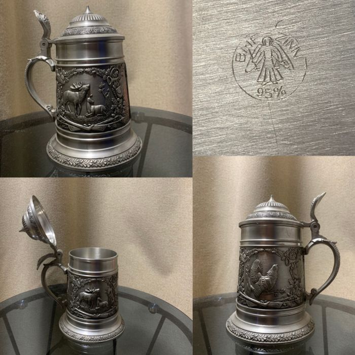 Myśliwski kufel cynowy z pokrywą