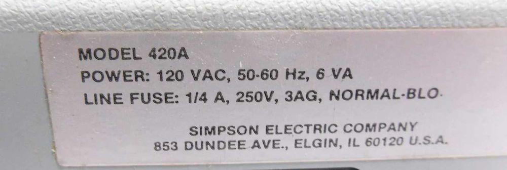 Gerador de funções SIMPSON 420 120VAC 50/60HZ 1/4A 420A