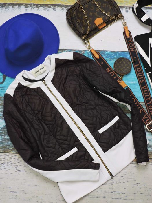 Outwear Świetna pikowana kurtka zamki black white S