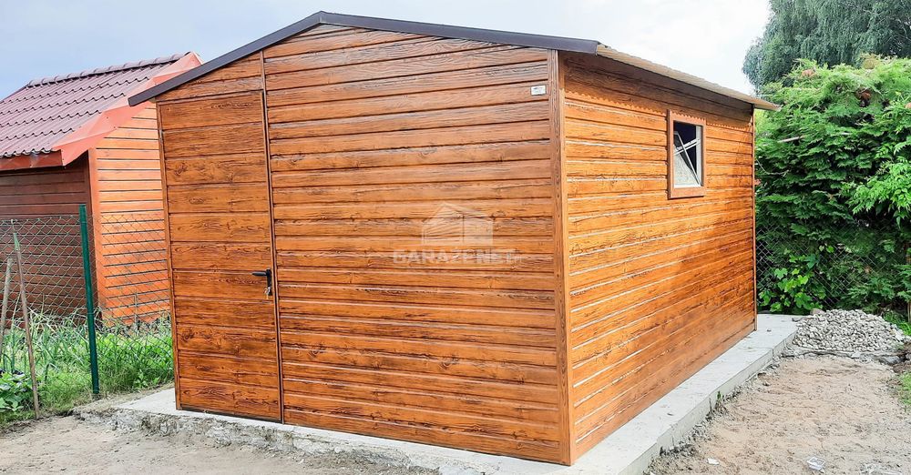 DOMEK OGRODOWY GARAŻ 3MX4M Dwuspad Drzwi Okno Drewnopodobny 3X4 GB258