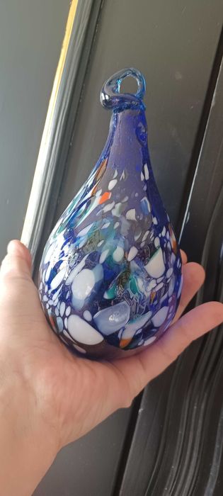 Szklana KULA BOMBKA łza z uchem MURANO ciężka vintage WYS 16cm OBW 24cm