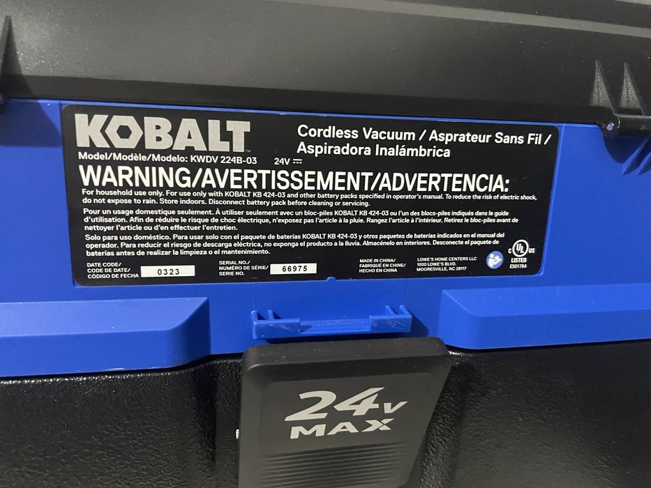 Kobalt 24-Вольт Макс. 12л.  Бездротовий пилосос