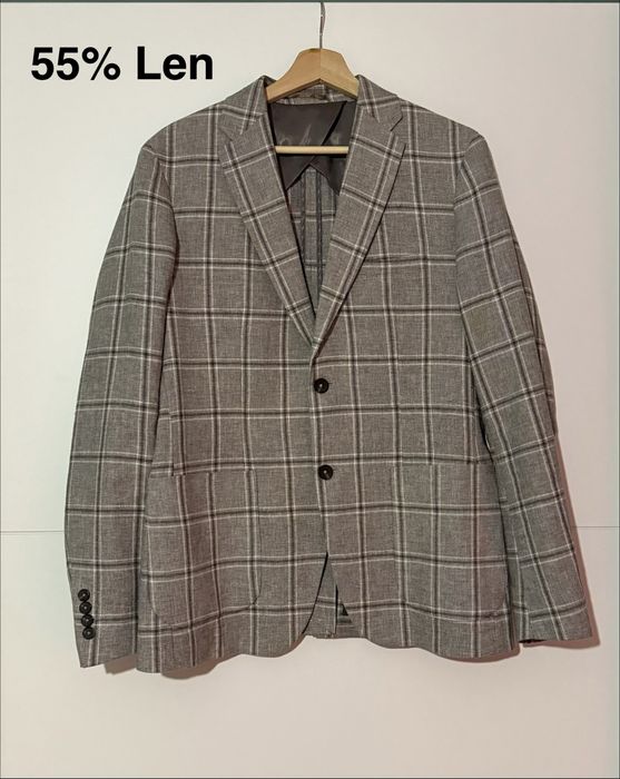 Marynarka w kratę lniana Linen Blend Reserved M slim fit