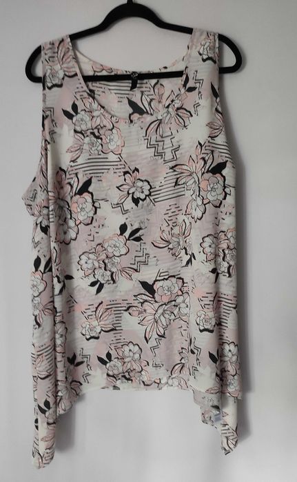 Bluzka damska bez rękawów plus size we wzory kwiaty okrągły dekolt 54