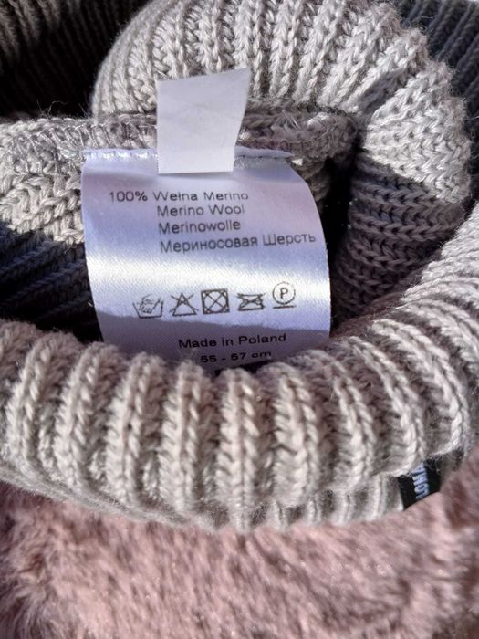 Czapka z wełny Merino 100 % szara z wywinieciem okazja