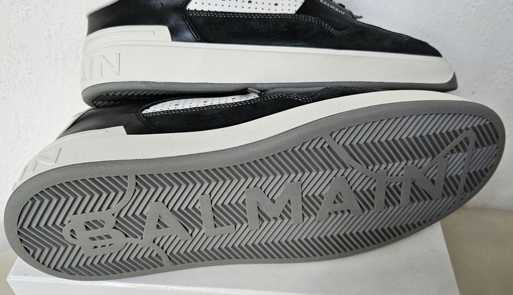 Balmain 44 sneakersy B-COURT FLIP skórzane buty trampki nowe z metkami piękne biało czarne