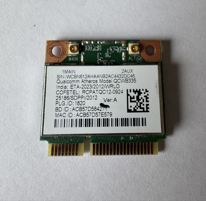 Karta WiFi + Bluetooth 4.0 Qualcomm Atheros QCWB335 | Mini PCI-E