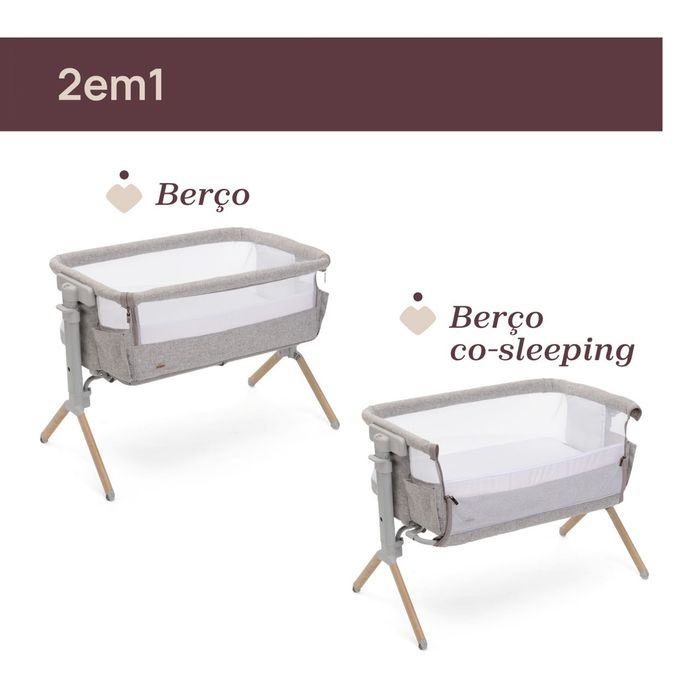 Berço Co-Sleeping Chicco Next2Me Armonia (Cinza) – Como Novo! + OFERTA Luz Noturna Inteligente