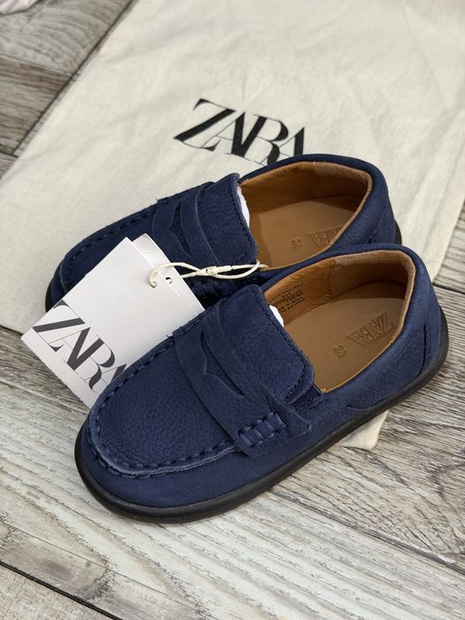 Шкіряні сині лофери zara для хлопчика, святкові туфлі осінь/весна 24 розмір, черевики/ взуття