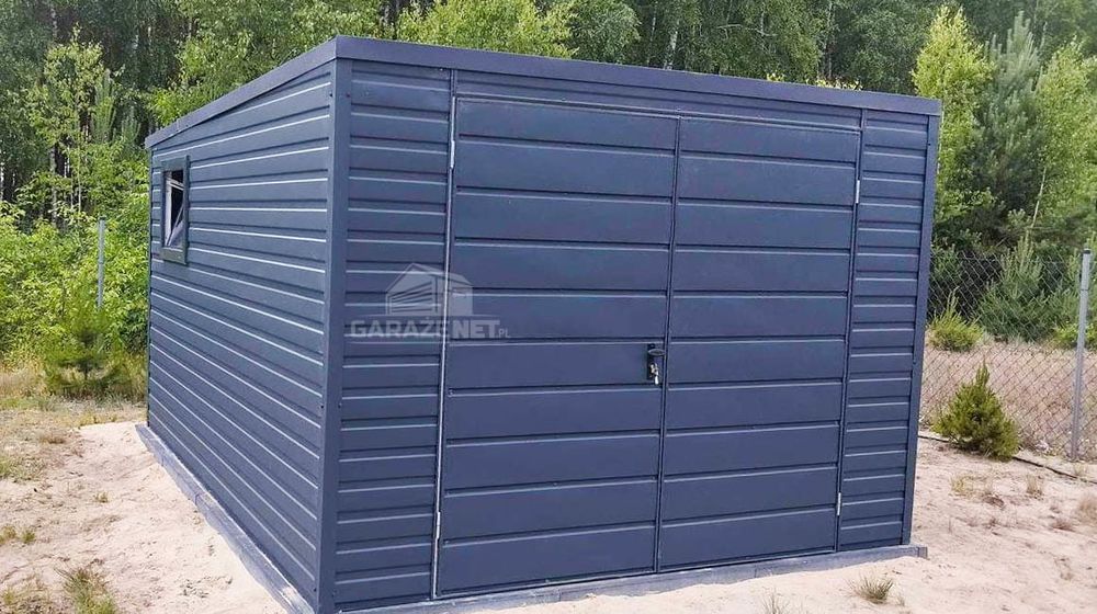 DOMEK OGRODOWY GARAŻ 3M X 4M Spad Tył Brama Okno Grafit 3X4 GB295