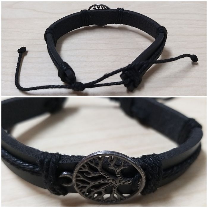 Pulseira de cabedal com árvore da vida.