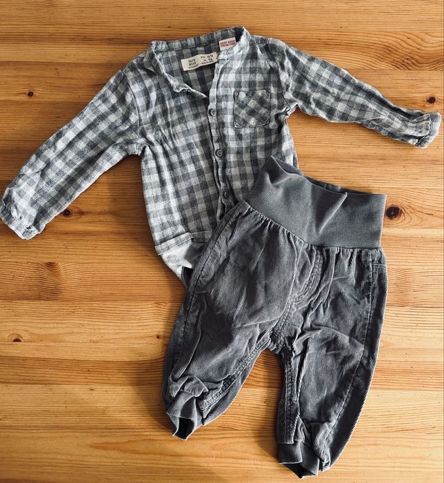 Elegancki zestaw dla chłopca Zara Mini 68 Szara koszula i spodenki