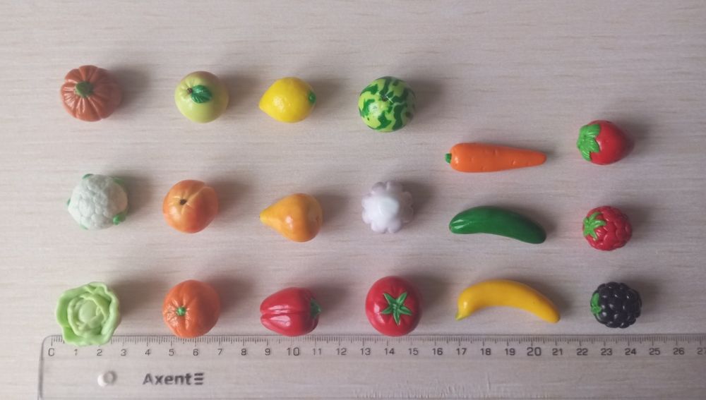 Мініатюрні овочі, фрукти з полімерної глини /розвиваючі ігри