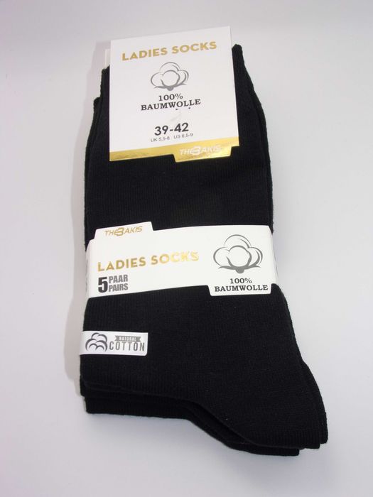 5x Skarpety damskie 100% bawełny czarne, rozmiar 39/42