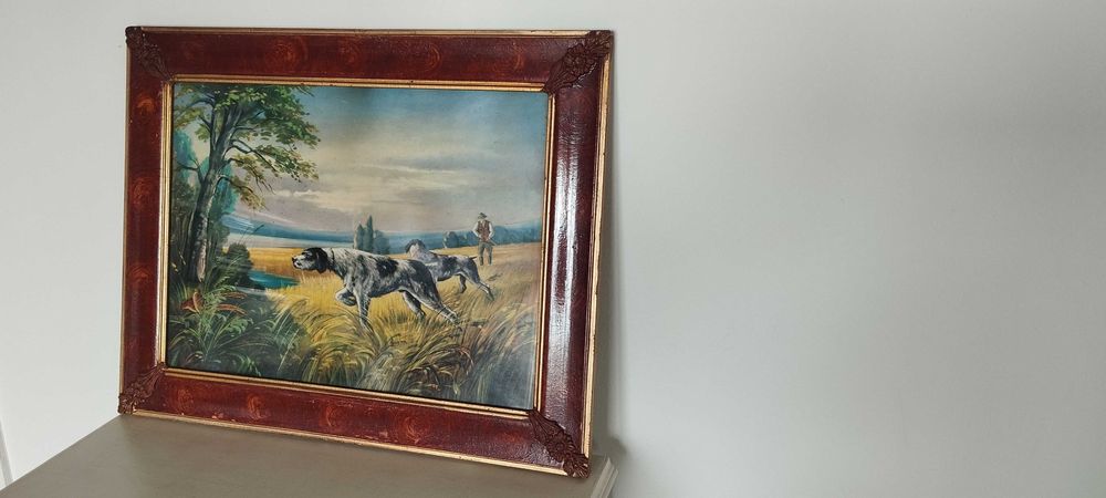 Moldura antiga com vidro e estampa