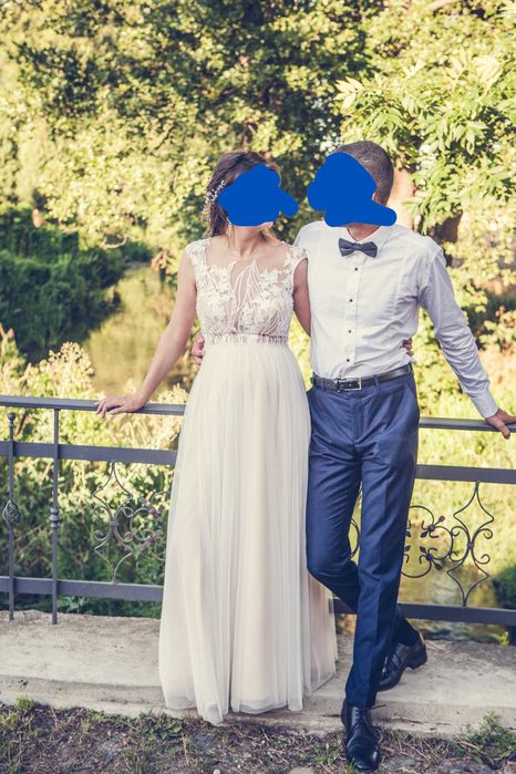 Suknia ślubna Cecilia 40/Odkryte plecy/Rozporek/Po praniu/Stan idealny