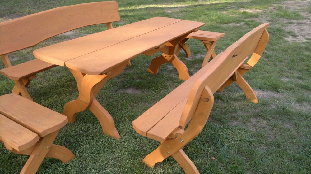 Meble góralskie ,meble ogrodowe z dębu , ławki stół,taborety,