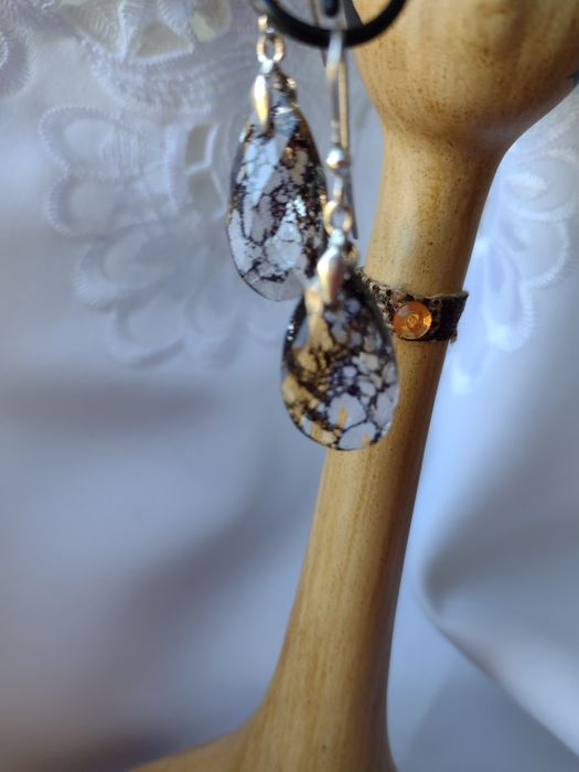 kolczyki 4cm kryształ migdał 22mm patina Swarovski czarno srebrny