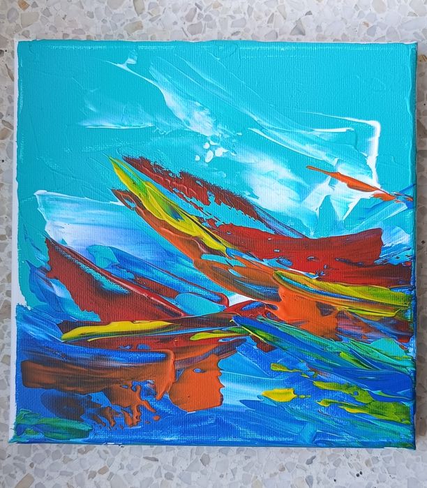 Impuls – ręcznie malowany obraz akrylowy 20 × 20 cm