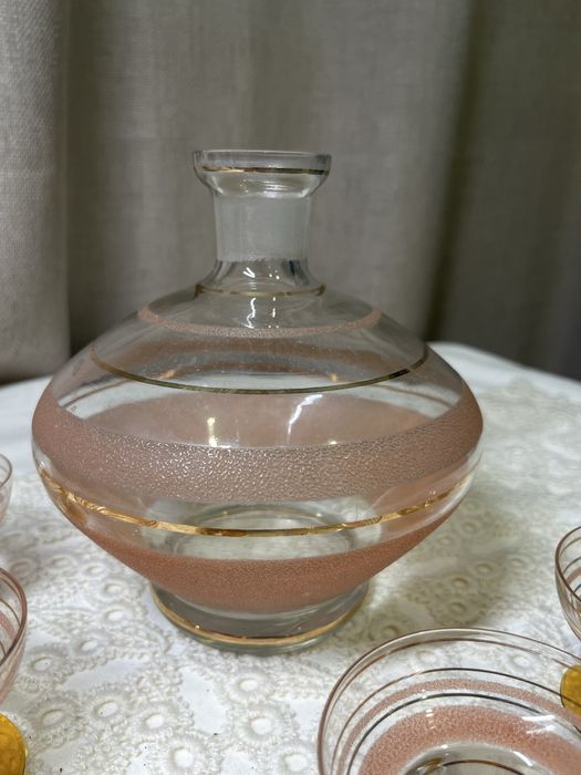 Vintage zestaw do nalewek karafka i 5 kieliszków szkło kolorowe PRL#22