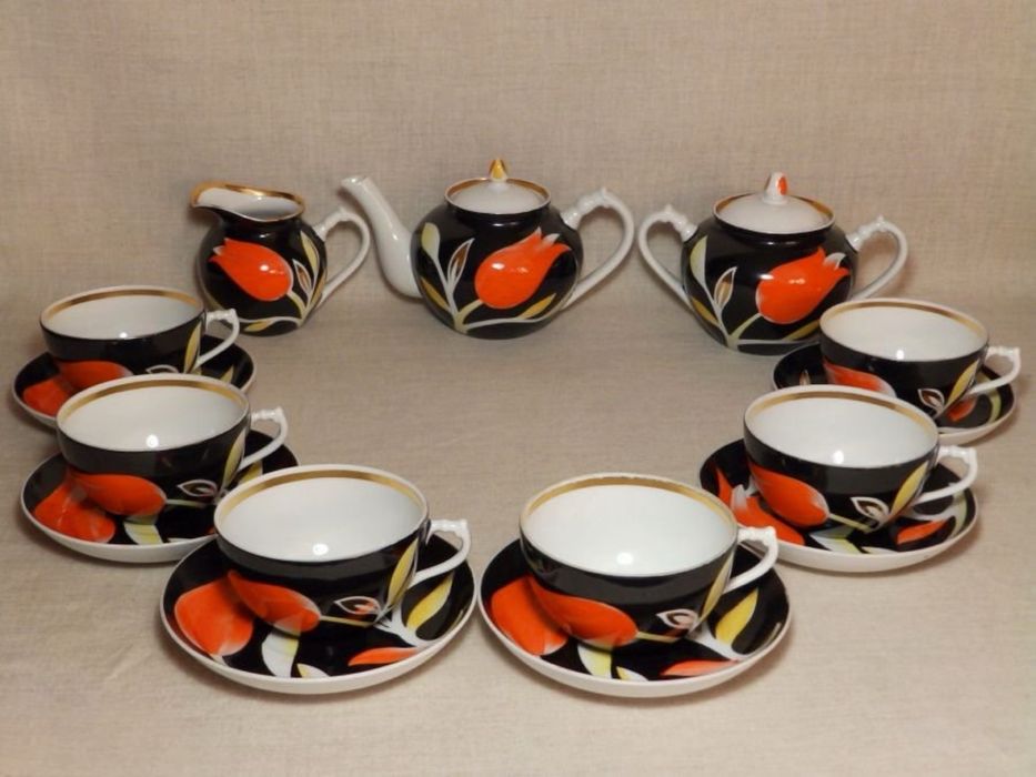 Чайный сервиз ТЮЛЬПАН Дулево фарфор СССР Красота! Сохранность ОТЛИЧНАЯ