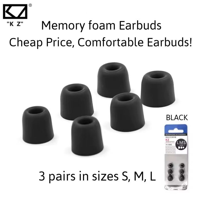 KZ Memory Foam Earbuds 3 Pary "S,M,L" Czarne