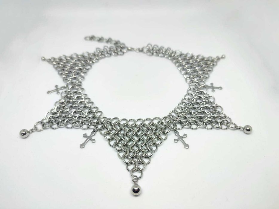 Choker stal chirurgiczna chainmail krzyże Gotycki naszyjnik  medieval