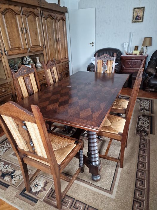 Stół plus 8 krzeseł rzeźbione antyk stary drewniany duży rozkładany