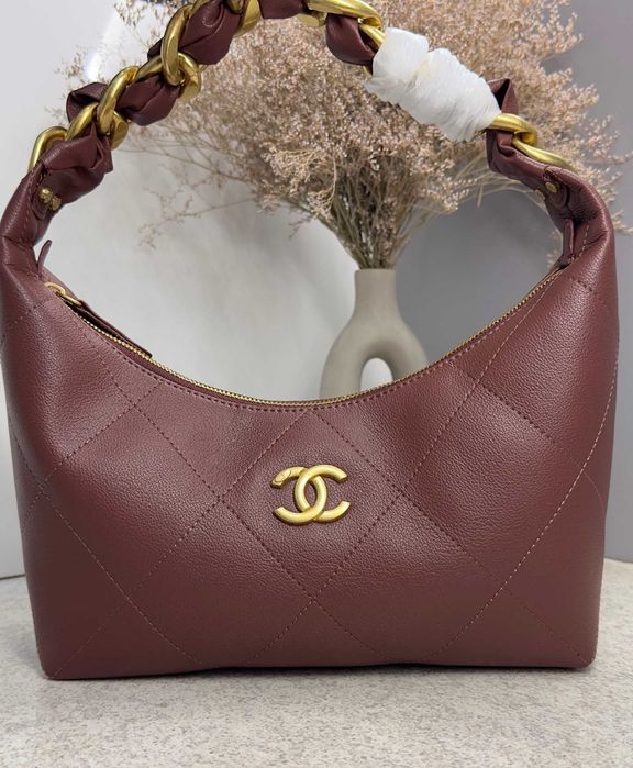 Сумка Chanel Hobo Бордова шкіряна / Женская бордовая сумка Шанель