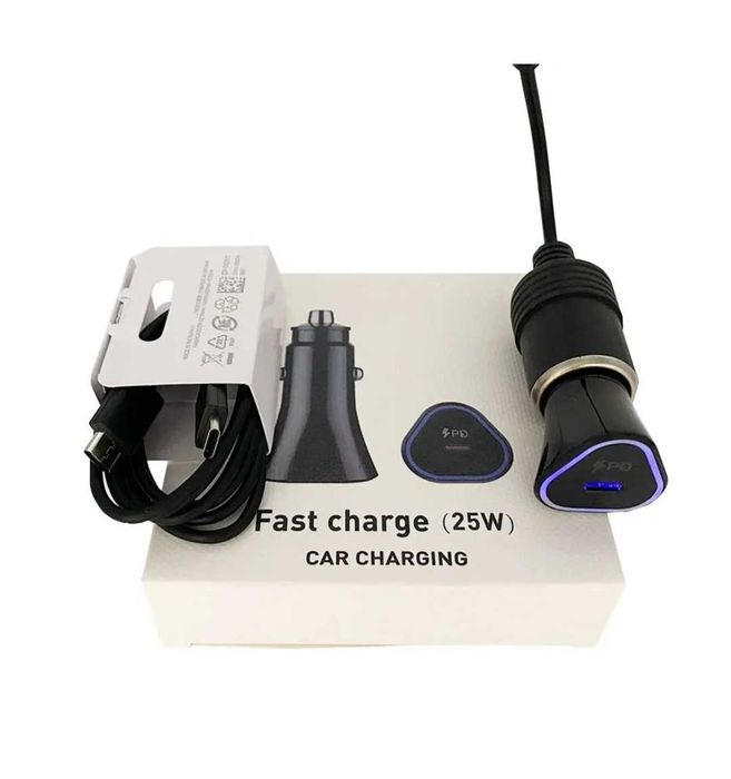 Szybka ładowarka samochodowa 25W USB typ C + kabel