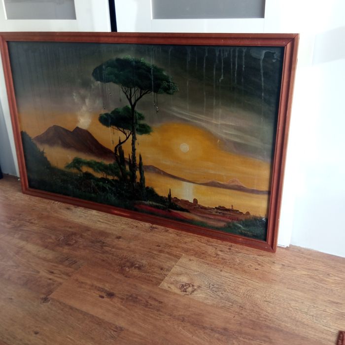 Stary obraz ,pejzaż farba olej na płótnie Ujazdowski 1941 wymiar 130x75