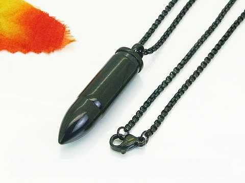 Męski naszyjnik łańcuszek stal szlachetna czarny nabój zawieszka LM85