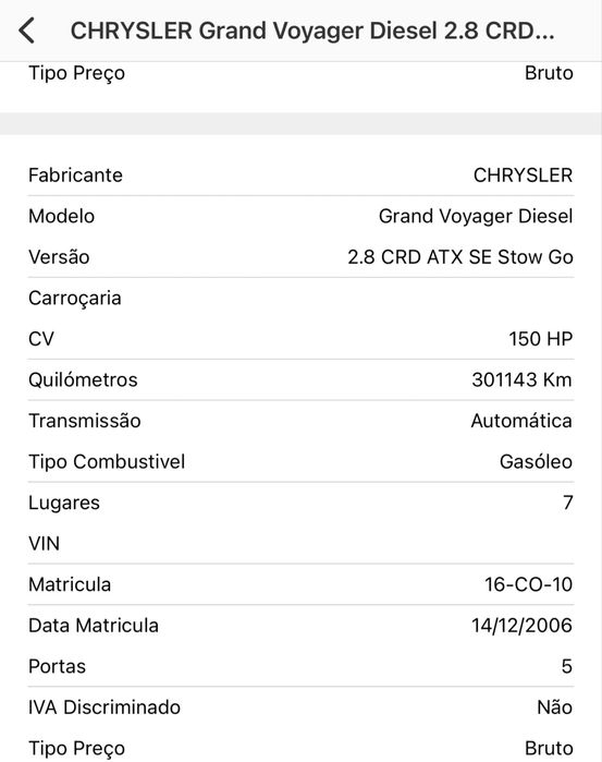 Chrysler Grand Voyager 2.8 CRD ATX SE 150cv - 7 lug- cxauto - Nacional