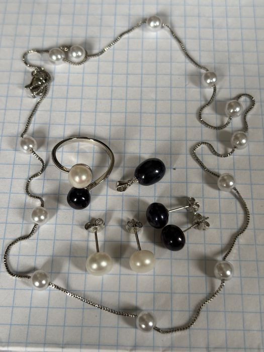 Срібні сережки справжні перли серебро каблучка підвіска