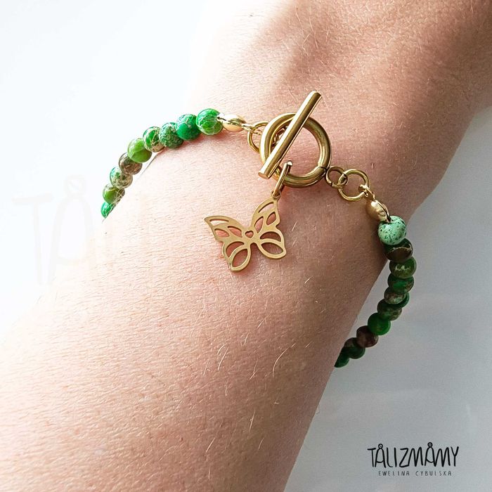 Bransoletka handmade jaspis cesarski motyl motylek
