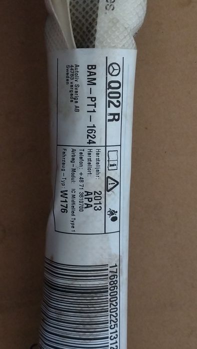 Airbag cortina Direito Mercedes A180(W176). 2013