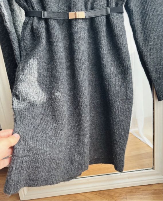 Sweter długi sukienka sweterkowa golf damski szary 36 Only