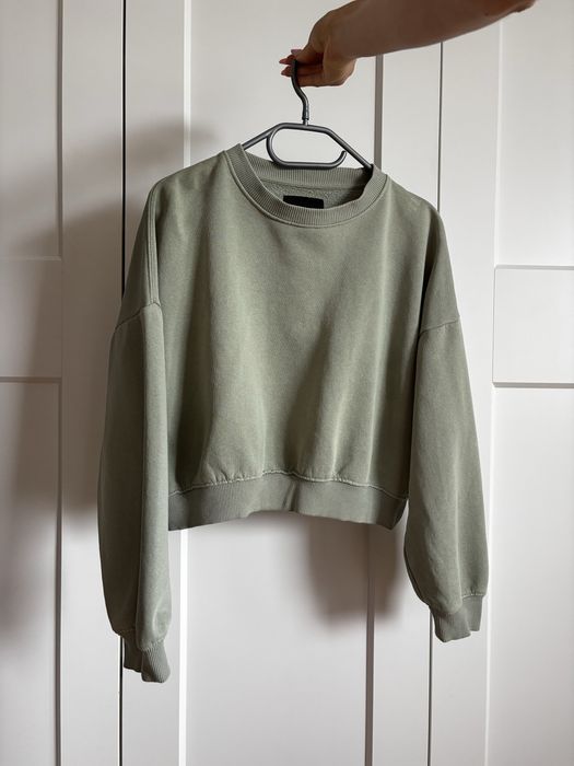 Boxy bluza cropped hoodie 157 sage green matcha