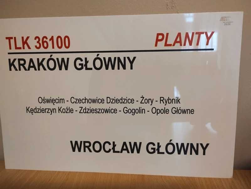 PKP tablica relacyjna TLK Planty (Kraków - Wrocław), plastikowa