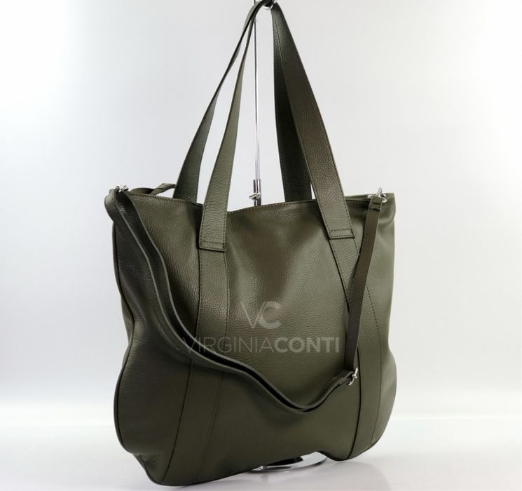 Велика сумка шкіряна хакі олива Сумка італійська хобо Велика сумка