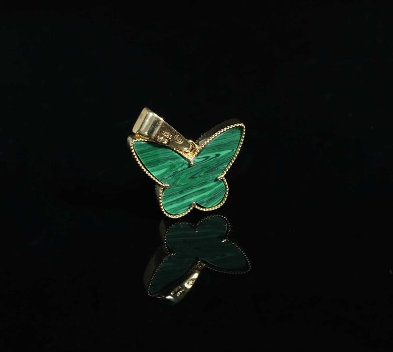 Złoto 585 - złota zawieszka Motylek, malachit.