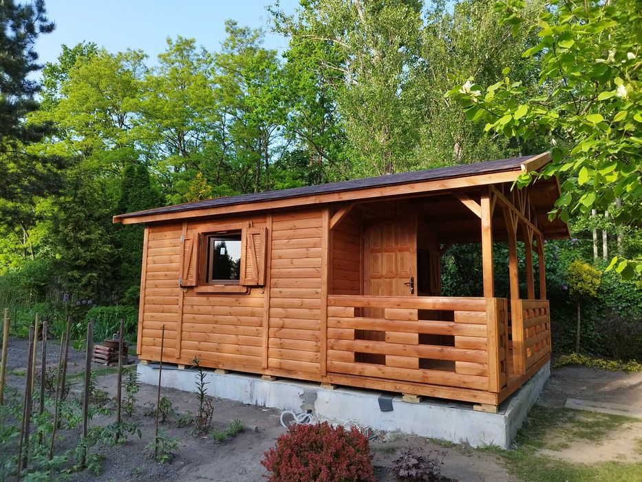 domek drewniany,letniskowy,wym.4mx5m,ogrodowy, z komórką, parterowy