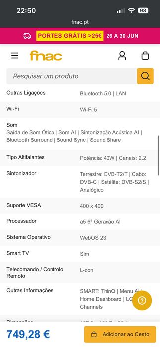 Televisão LG 75 polegadas 4k UHD smart