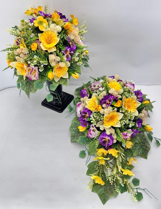 Komplet na grób wiosenny stroik i bukiet na cmentarz